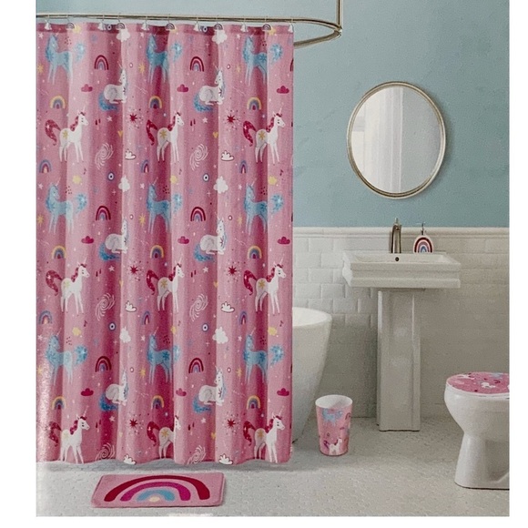 Matt & Maddie Unicorn Rainbow Fabric Shower Curtain 70 X 72 In Multicolor Pink - Picture 9 of 16